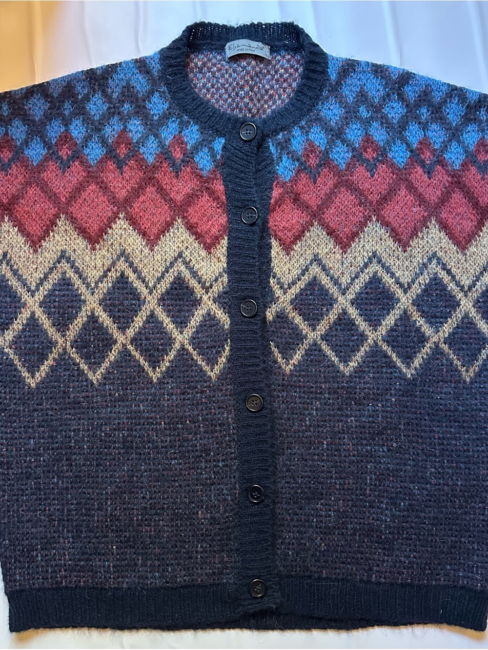 Elsamanda X Anthropologie Women's Mohair Alpaca Blend Argyle Italian Sweater M